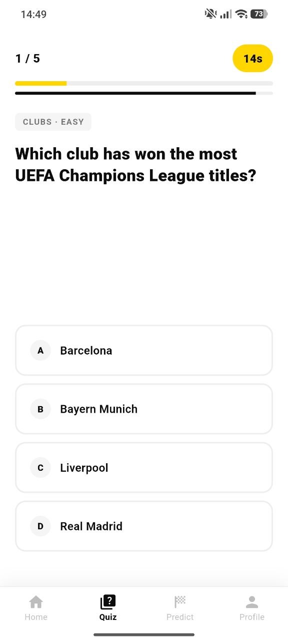 Quiz menu screen