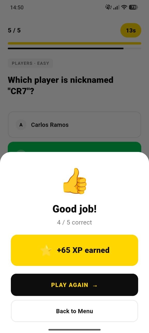 Planetaw365 Soccer Quiz answer screen